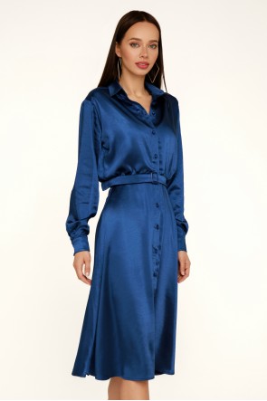 Платье-рубашка шелковистое синее